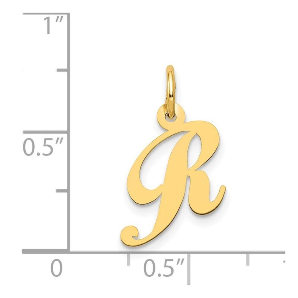 14k Yellow Gold, Ella Collection, Small Fancy Script Initial R Pendant - Picture 4 of 5